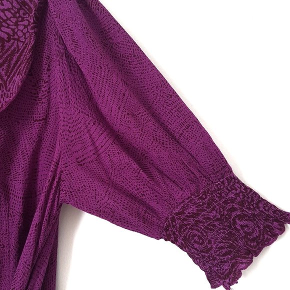 Free People Olivia Printed Purple Puff Sleeve Wrap Top, Size S - New - Picture 3 of 11